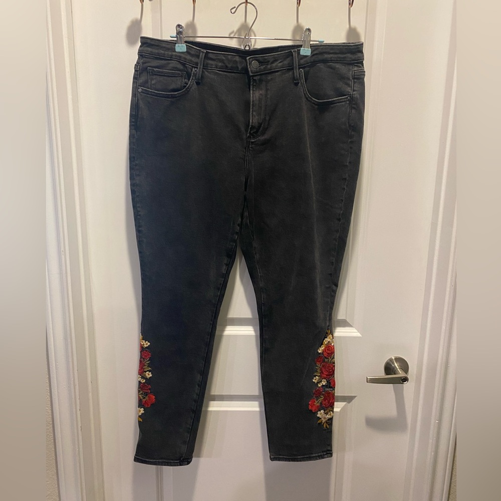 DRIFTWOOD “Jackie” Women Plus Size Black Jeans with Red Floral Embroidery - 18